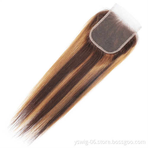 Brazilian Ombre Hair Bundles With Lace Closure Cheap Wholesale Price Highlight p4/27 Piano Color Remy Hair Bundles With Closure